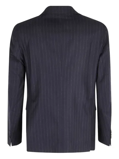 Tagliatore Pinstripe Wool Suit With Spear Lapel In Blue