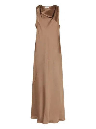 Antonelli Satin Paillette Sleeveless Dress In Brown