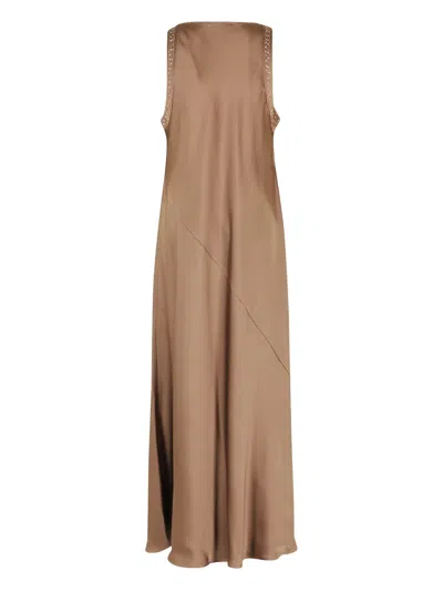 Antonelli Satin Paillette Sleeveless Dress In Brown