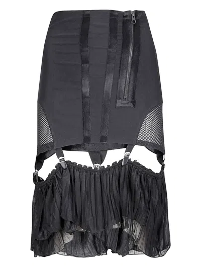 Knwls Mesh Girdle Skirt With Velvet Tape Details In Gray