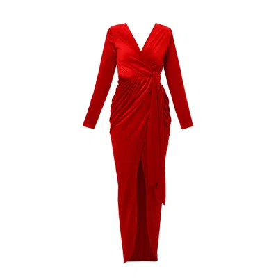 Lia Aram Women's Red Belted V-neck Wrap Gown In Multi