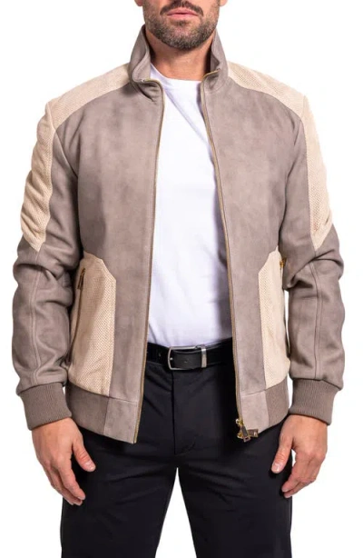 Maceoo Resistance Mixed Media Suede Jacket In Gray