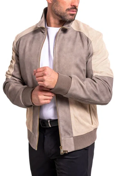 Maceoo Resistance Mixed Media Suede Jacket In Gray