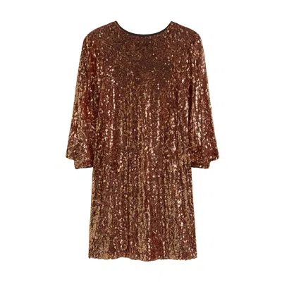 Yumi Balloon Sleeve Sequin Mini Dress In Brown