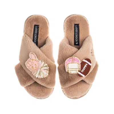 Laines London Women's Brown / Neutrals Laines Classic Slippers With American Football Brooches - Toffee In Animal Print