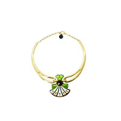 Gissa Bicalho Women's Yellow / Grey / Green Handmade Acrylic Necklace Plastron Gerbera Mustard In Multi