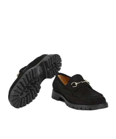 Gucci Suede Loafers Featuring Metallic Buckle In Black