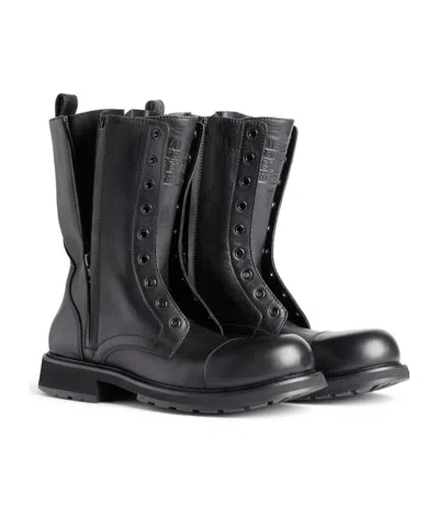 Balenciaga Rugged Leather Ankle Boots With Chunky Sole In Black