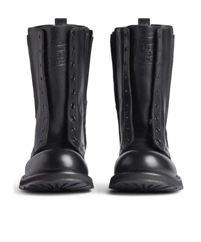 Balenciaga Rugged Leather Ankle Boots With Chunky Sole In Black