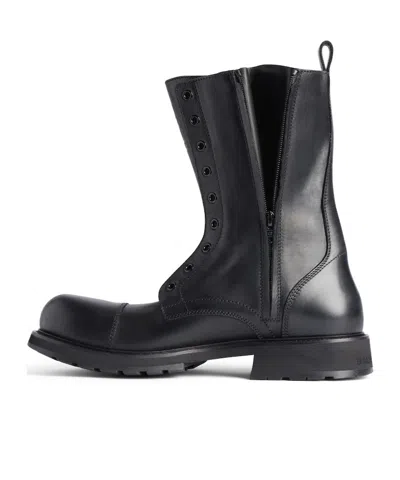 Balenciaga Rugged Leather Ankle Boots With Chunky Sole In Black