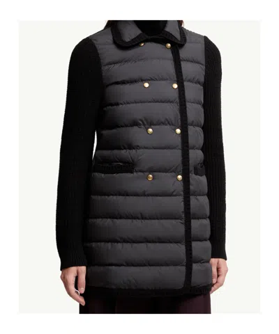 Moncler Double-breasted Wool And Cashmere-blend And Quilted Shell Down Cardigan. In Black