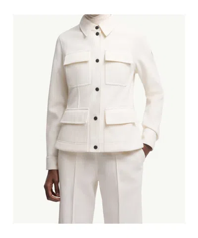 Moncler Collared Shirt Jacket Featuring Long Sleeves In White