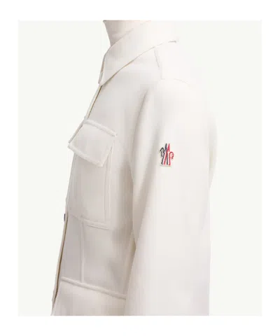 Moncler Collared Shirt Jacket Featuring Long Sleeves In White