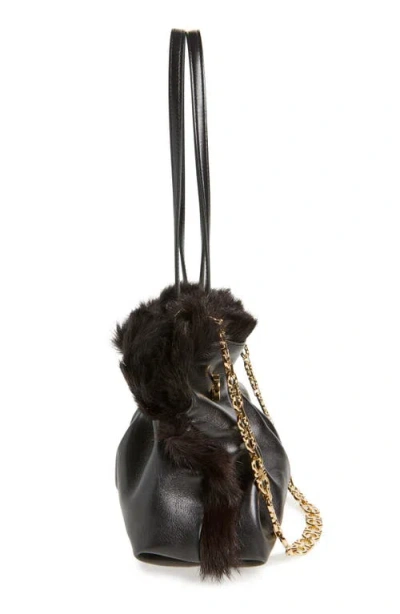 Ferragamo Small Gancio Piercing Soft Leather & Genuine Shearling Shoulder Bag In Black