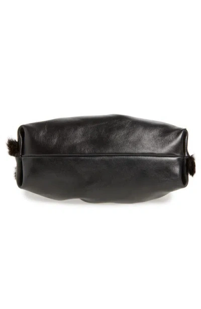 Ferragamo Small Gancio Piercing Soft Leather & Genuine Shearling Shoulder Bag In Black