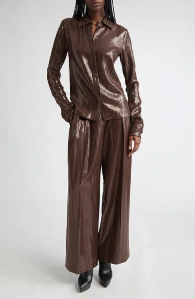 Michael Kors Collection Pleated Sequin Slouch Trousers In Brown