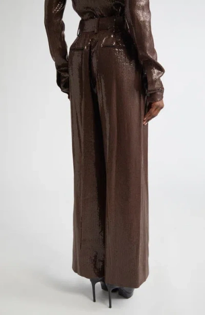 Michael Kors Collection Pleated Sequin Slouch Trousers In Brown