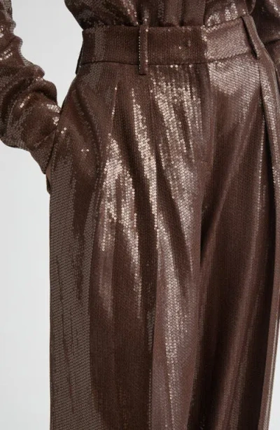 Michael Kors Collection Pleated Sequin Slouch Trousers In Brown