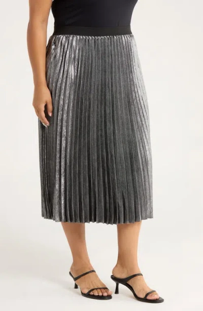 Caslonr Caslon(r) Pleated Metallic Midi Skirt In Silver