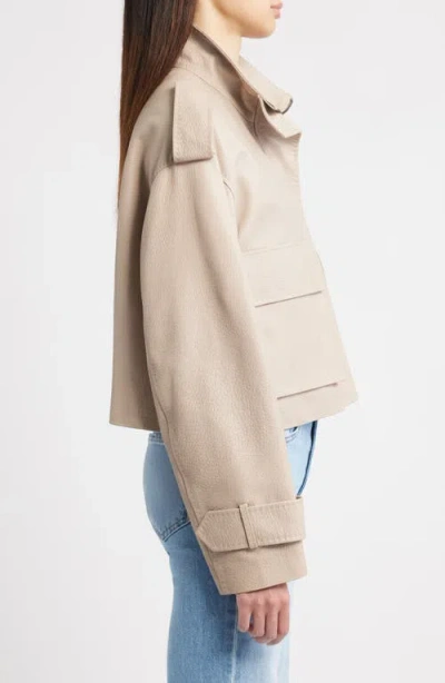 Fleurette Zip Front Cropped Leather Jacket In Brown