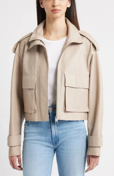 Fleurette Zip Front Cropped Leather Jacket In Brown