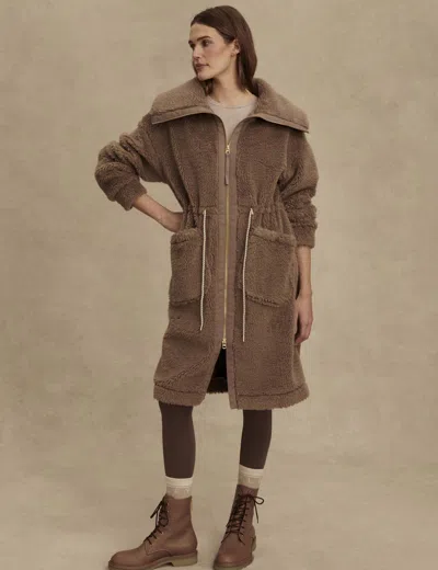 Varley Logan Longline Sherpa Fleece Coat Jacket In Brown