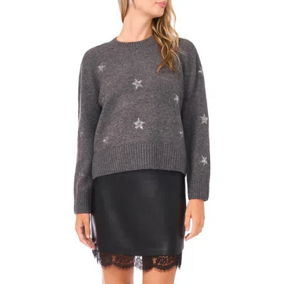 Vince Camuto Sequin Star Detail Crewneck Sweater In Gray