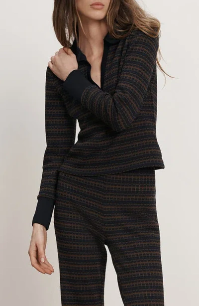 Veronica Beard Kamal Striped Polo Sweater In Black