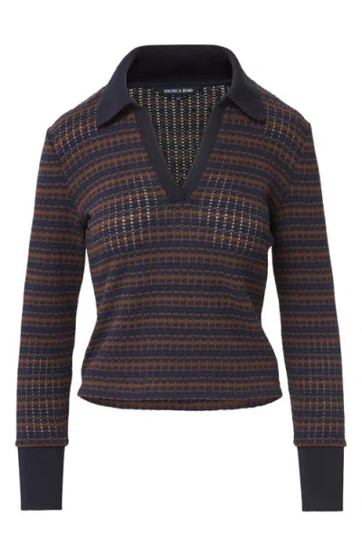 Veronica Beard Kamal Striped Polo Sweater In Black