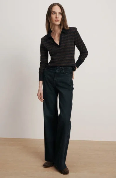 Veronica Beard Kamal Striped Polo Sweater In Black