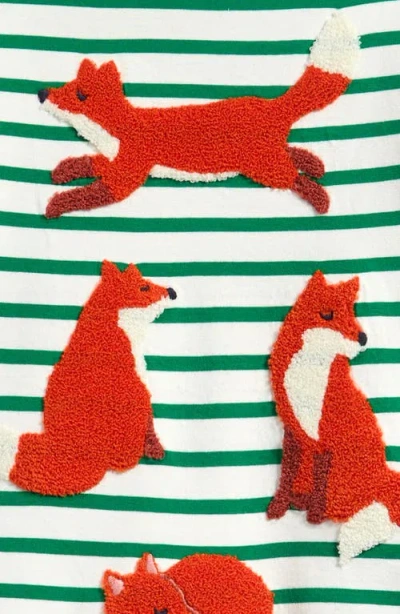 Mini Boden Kids' Stripe Bouclé Fox Long Sleeve T-shirt In Green