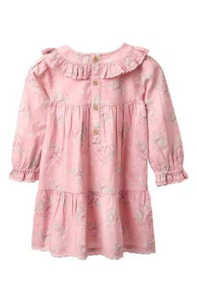 Jojo Maman Bébé Jojo Maman Bebe Rose Print Long Sleeve Cotton Tiered Dress In Pink