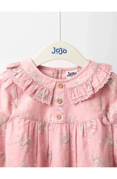 Jojo Maman Bébé Jojo Maman Bebe Rose Print Long Sleeve Cotton Tiered Dress In Pink