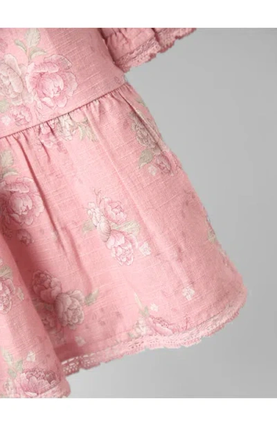 Jojo Maman Bébé Jojo Maman Bebe Rose Print Long Sleeve Cotton Tiered Dress In Pink