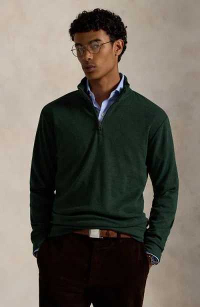 Polo Ralph Lauren Textured Double Knit Quarter Zip Pullover In Green