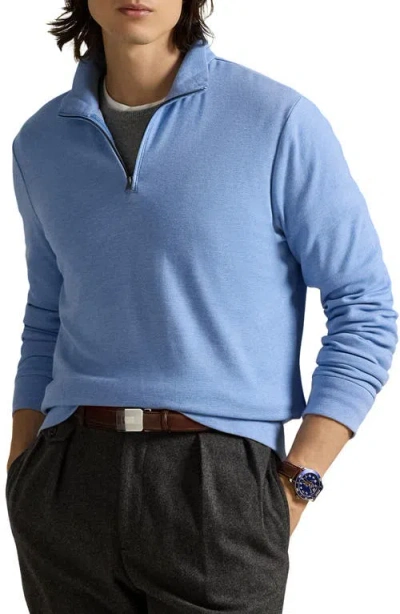 Polo Ralph Lauren Textured Double Knit Quarter Zip Pullover In Blue