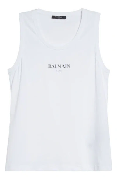 Balmain Logo Graphic Tank Top In White