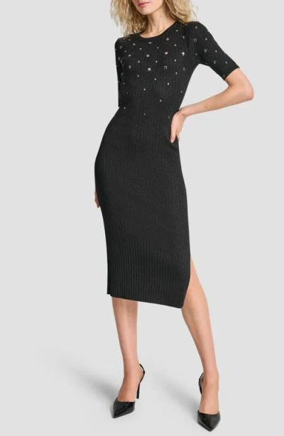 Dkny Metallic Studded Sweater Dress In Black