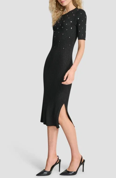Dkny Metallic Studded Sweater Dress In Black