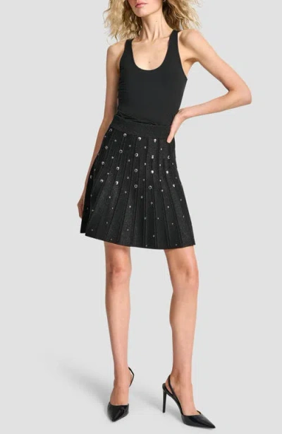 Dkny Studded Metallic Miniskirt In Black