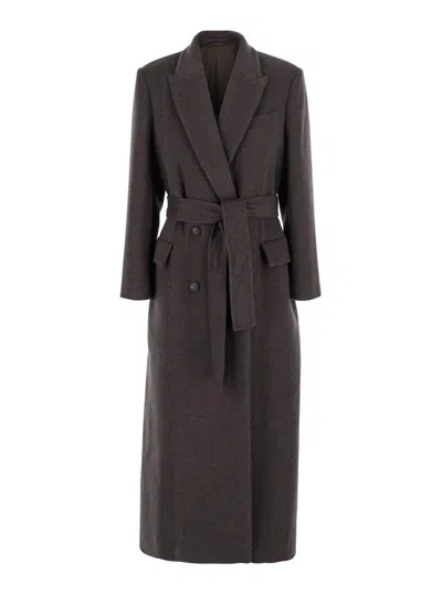 Brunello Cucinelli Brown Wool And Cashmere Coat In Gray
