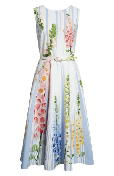 Oscar De La Renta Foxglove Sleeveless Stretch Cotton Dress In Multi