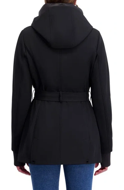 Kensie Softshell Belted Jacket In Black