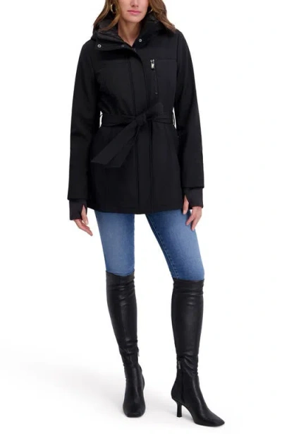 Kensie Softshell Belted Jacket In Black
