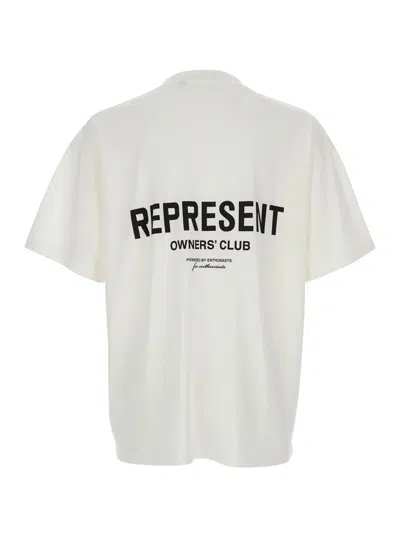 Represent White Crewneck T-shirt With With Front And Back Owners Club Print In Cotton Man In White