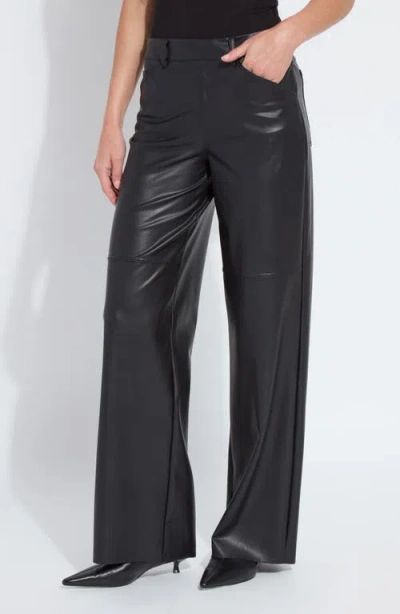 Lyssé High Waist Vegan Leather Wide Leg Pants In Kohl Black In Multi