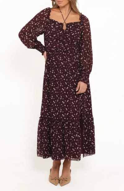 Petal And Pup Petal & Pup Keziah Floral Long Sleeve Midi Dress In Burgundy