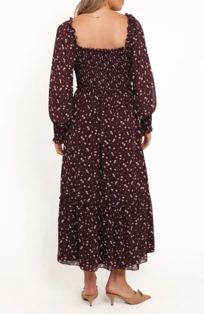 Petal And Pup Petal & Pup Keziah Floral Long Sleeve Midi Dress In Burgundy