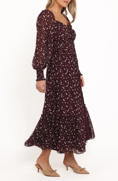 Petal And Pup Petal & Pup Keziah Floral Long Sleeve Midi Dress In Burgundy