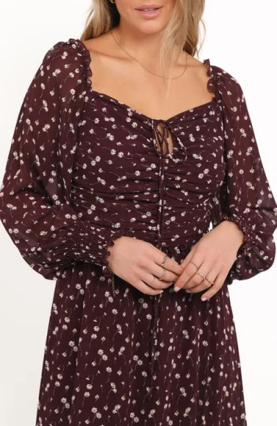 Petal And Pup Petal & Pup Keziah Floral Long Sleeve Midi Dress In Burgundy